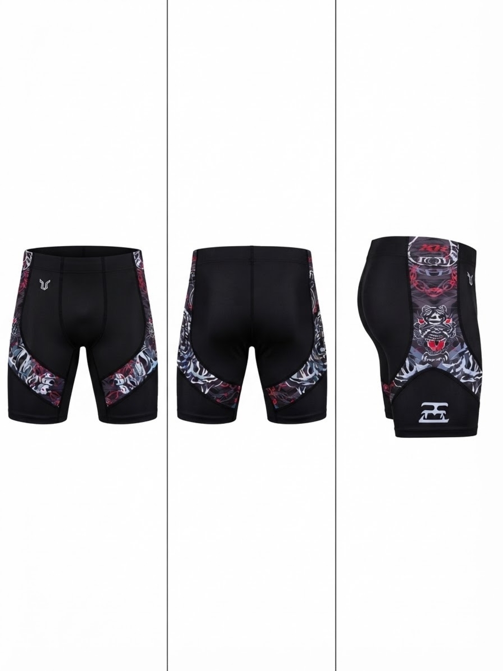 Youth Black Swin Rashguard Shorts with Red Gray Accent Panels Size L